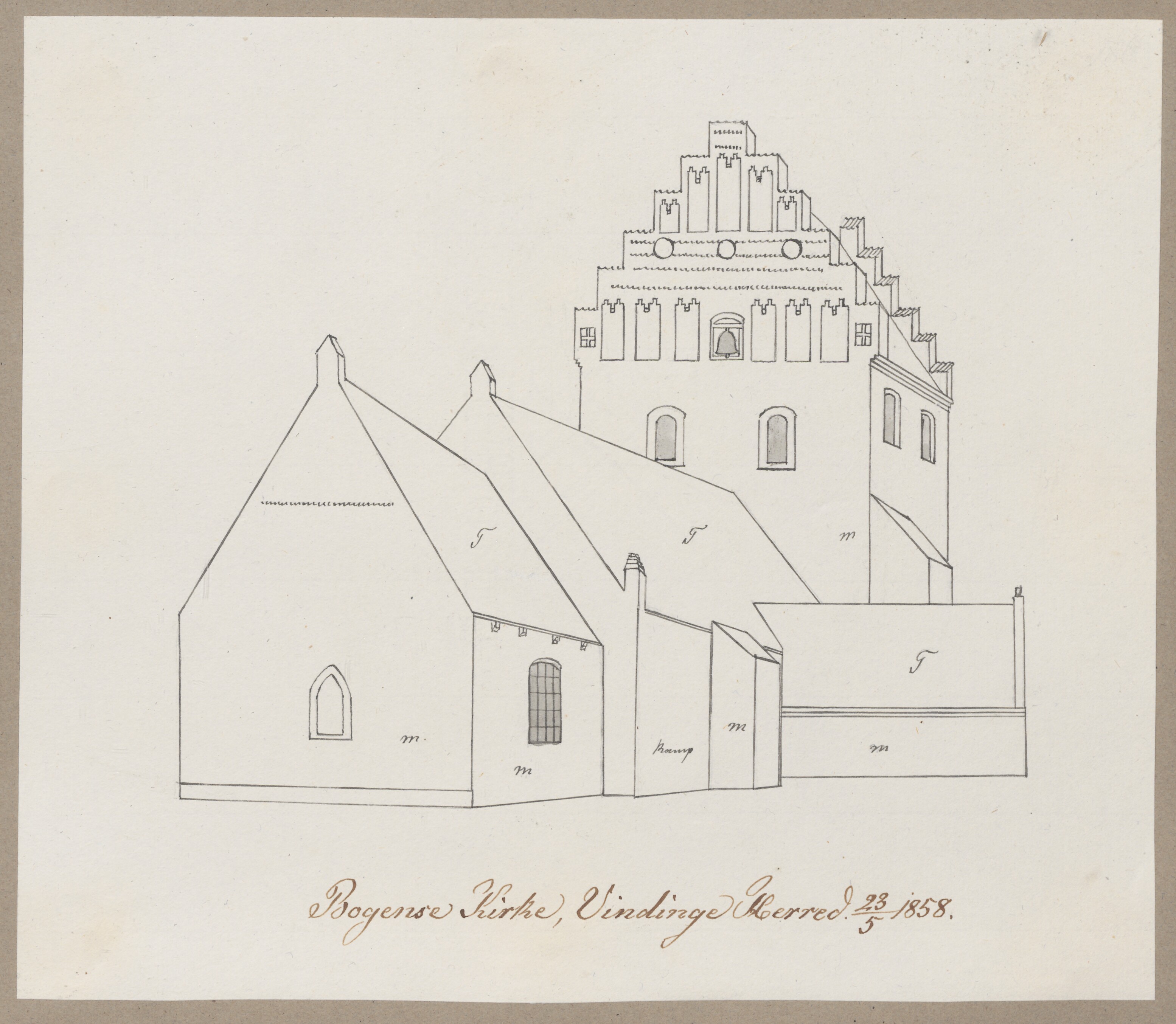 Tegning af Bovense Kirke