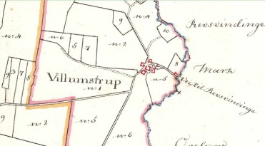 I 1819 fremstår Villumstrup som en samlet by. Sognekort over Herrested Sogn, 1819.